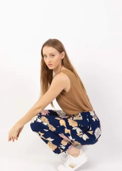 Fashion Coton Du Monde Pantalon casual CHARLY imprimé fleuri bleu marine Blossom