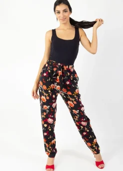 Best Sale Coton Du Monde Pantalon casual CHARLY imprimé fleuri noir 28 Noir