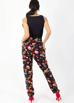 Best Sale Coton Du Monde Pantalon casual CHARLY imprimé fleuri noir 28 Noir