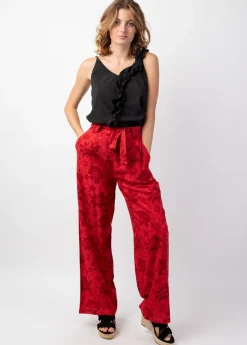 Online Coton Du Monde Pantalon femme fluide habillé MELODY rouge imprimé fleuri Rumba