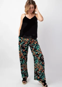 Sale Coton Du Monde Pantalon femme fluide été MELODY noir motif fleuri Jaipur