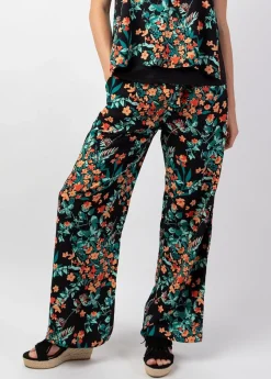 Sale Coton Du Monde Pantalon femme fluide été MELODY noir motif fleuri Jaipur