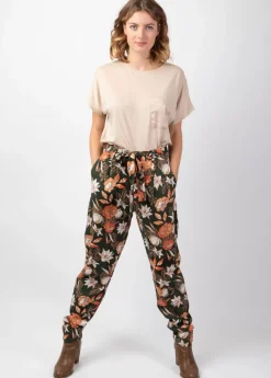 Sale Coton Du Monde Pantalon jambes droites en viscose épais JOVANY motif fleuri Arty