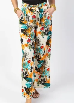 Sale Coton Du Monde Pantalon jambes larges tendance MELODY motif animalier Tiger