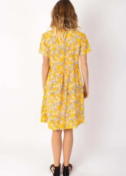 Shop Coton Du Monde Robe babydoll manches courtes DINA imprimé fleuri jaune 8 Jaune