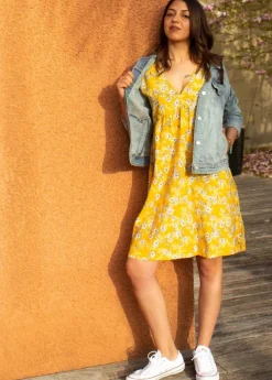 Shop Coton Du Monde Robe babydoll manches courtes DINA imprimé fleuri jaune 8 Jaune