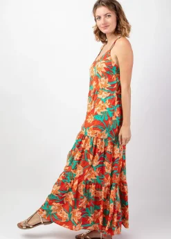 Clearance Coton Du Monde Robe bohème chic longue MONICA motif tropical orangé Summer