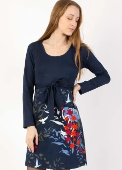 Clearance Coton Du Monde Robe ceinturée en coton INDIRA imprimé végétal Japan Hiver
