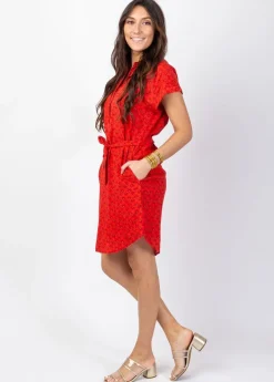 Shop Coton Du Monde Robe chemise courte DANNA imprimé ethnique mandarine Albizia Mandarine