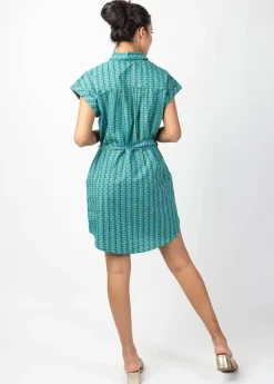 Best Sale Coton Du Monde Robe chemise courte DANNA imprimé ethnique bleu Alize Opal