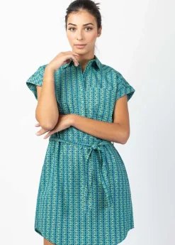 Best Sale Coton Du Monde Robe chemise courte DANNA imprimé ethnique bleu Alize Opal