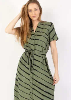 Shop Coton Du Monde Robe chemise high low SHEILA tie and dye kaki New Tie&Dye Kaki