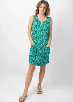 Cheap Coton Du Monde Robe MARLA sans manches imprimé tropical vert Gaia