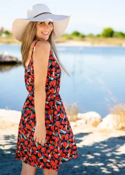 Discount Coton Du Monde Robe courte à bretelles LENA fleurie Poppies