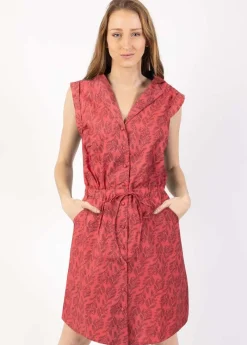 Best Sale Coton Du Monde Robe courte ASSIA rouge en coton col chemise 7 Rouge