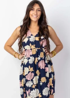 Online Coton Du Monde Robe courte babydoll ALEXA imprimé floral bleu Blossom