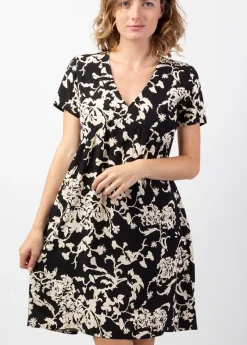 Cheap Coton Du Monde Robe courte babydoll ethnique chic MAJA motif tendance noir Palua Noir