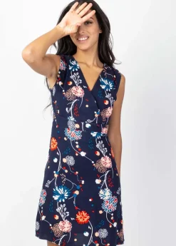 Fashion Coton Du Monde Robe courte cache cœur chic SHARLA imprimé floral bleu Pollen