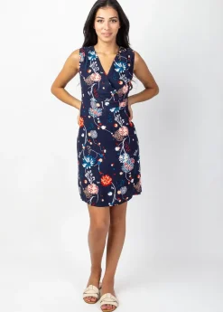 Fashion Coton Du Monde Robe courte cache cœur chic SHARLA imprimé floral bleu Pollen