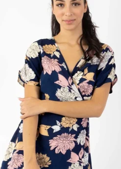 Flash Sale Coton Du Monde Robe courte cache cœur manches froncées LOUNA motif fleuri Blossom