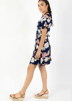 Flash Sale Coton Du Monde Robe courte cache cœur manches froncées LOUNA motif fleuri Blossom