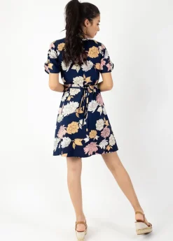 Flash Sale Coton Du Monde Robe courte cache cœur manches froncées LOUNA motif fleuri Blossom