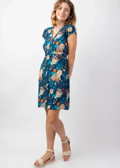 Clearance Coton Du Monde Robe courte casual chic TANIA motif fleuri bleu Elixir