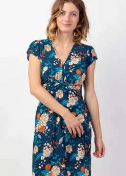Clearance Coton Du Monde Robe courte casual chic TANIA motif fleuri bleu Elixir