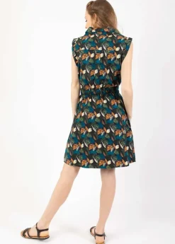 Store Coton Du Monde Robe courte ceinturée ASSIA à col chemise imprimé tropical vert Amazonie Vert