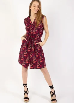 Flash Sale Coton Du Monde Robe courte ceinturée ASSIA à col chemise imprimé tropical prune Amazonie Prune