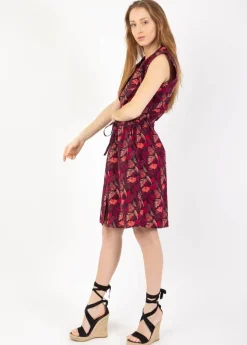 Flash Sale Coton Du Monde Robe courte ceinturée ASSIA à col chemise imprimé tropical prune Amazonie Prune