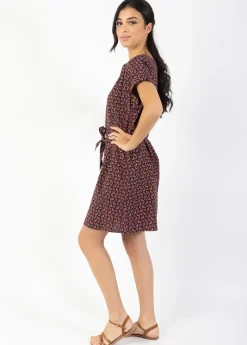 Sale Coton Du Monde Robe courte ceinturée MIRANDA imprimé ethnique prune Envolee Prune