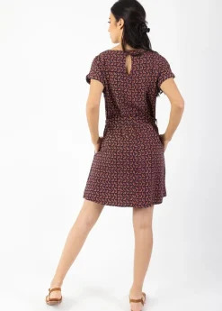 Sale Coton Du Monde Robe courte ceinturée MIRANDA imprimé ethnique prune Envolee Prune