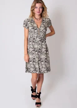 Hot Coton Du Monde Robe courte cintrée TANIA imprimé bohème 24 Noir