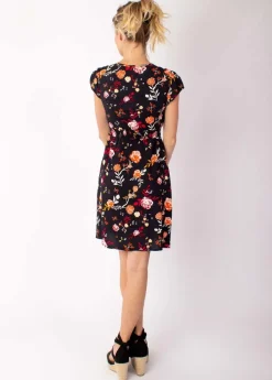 Clearance Coton Du Monde Robe courte cintrée TANIA imprimé fleuri noir 28 Noir