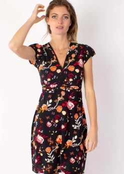 Clearance Coton Du Monde Robe courte cintrée TANIA imprimé fleuri noir 28 Noir