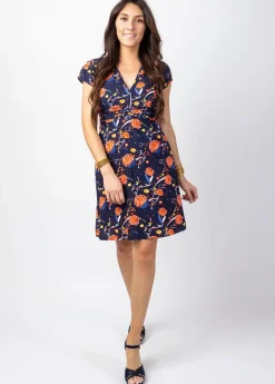 Flash Sale Coton Du Monde Robe courte cintrée TANIA imprimé fleuri marine Hanami