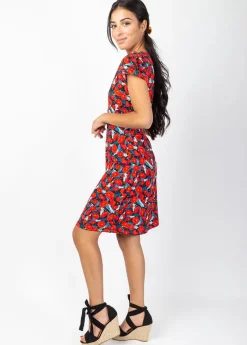 New Coton Du Monde Robe courte cintrée TANIA imprimé fleuri rouge Poppies