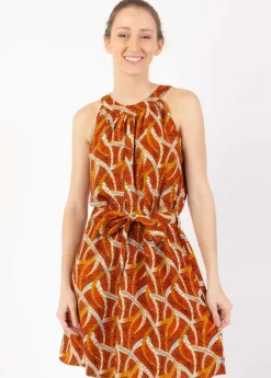 Flash Sale Coton Du Monde Robe courte col licou SARA ethnique orange Savane Orange