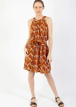 Flash Sale Coton Du Monde Robe courte col licou SARA ethnique orange Savane Orange