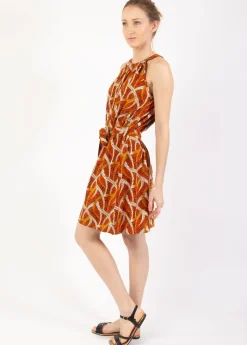 Flash Sale Coton Du Monde Robe courte col licou SARA ethnique orange Savane Orange