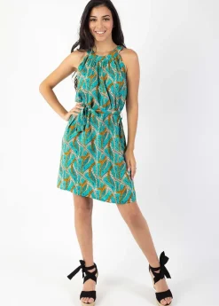 Online Coton Du Monde Robe courte col licou SARA ethnique bleu Savane Bleu