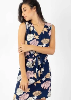 Shop Coton Du Monde Robe courte col V coupe droite ELISA motif fleurs Blossom