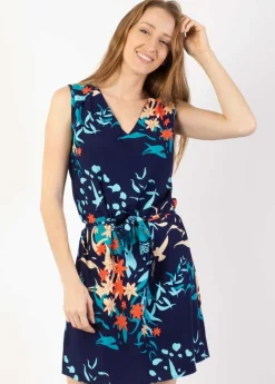 Sale Coton Du Monde Robe courte col V coupe droite ELISA motif japonisant Japan