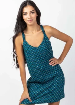 Shop Coton Du Monde Robe courte de plage dos nageur ALOHA imprimé Albizia Bleu