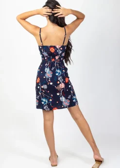 Online Coton Du Monde Robe courte de plage fleurie ILONA bleu marine Pollen