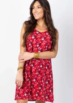 Discount Coton Du Monde Robe courte de plage LENA fleurie rouge Spring Flowers