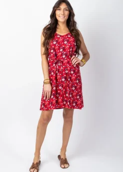 Discount Coton Du Monde Robe courte de plage LENA fleurie rouge Spring Flowers