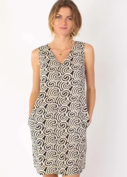 Shop Coton Du Monde Robe courte DIANA coton sans manches col V imprimé africain 25 Beige