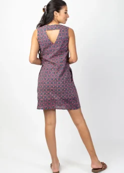 New Coton Du Monde Robe courte DIANA coton sans manches col V imprimé ethnique rose Lotus